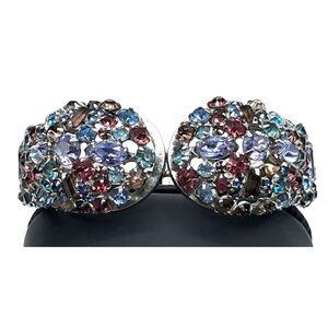 Marvella Rhinestone Clamper Bracelet Vintage Multicolor Hinged Cuff Costume Jewe